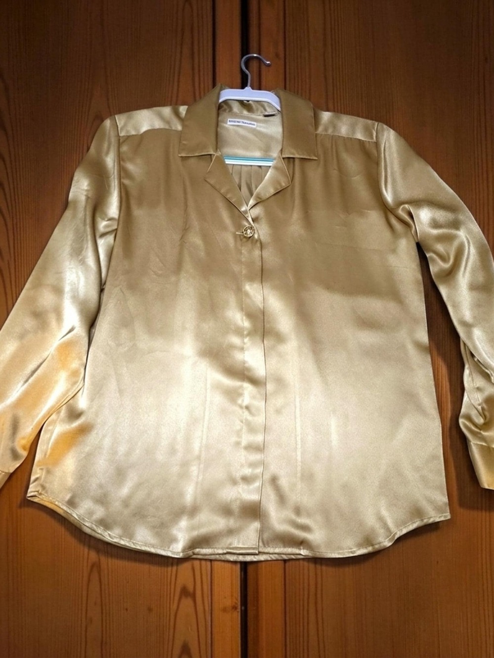 David Brooks Gold Satin Blouse, 70s Champagne Silky Disco Top